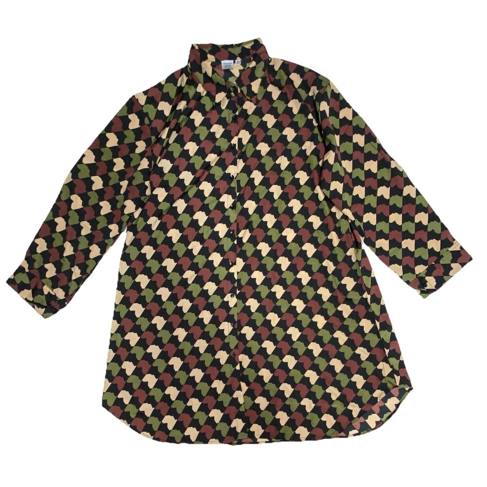 Womens Izzy & LIV Button Up Shirt 2XL/3XL Camo Graphic Print Tunic Top Roll Tab